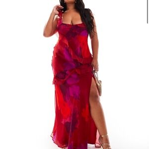 Plus Size Burgundy Floral Maxi Dress